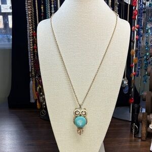 Chic Gold and Turquoise Owl Pendant Necklace